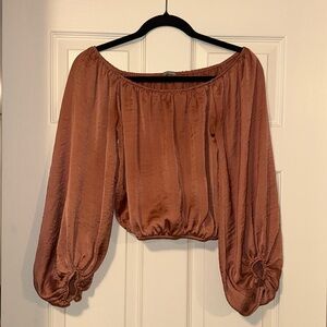 Vintage Charlotte Russe silk, off the shoulder, jewel toned pink blouse.